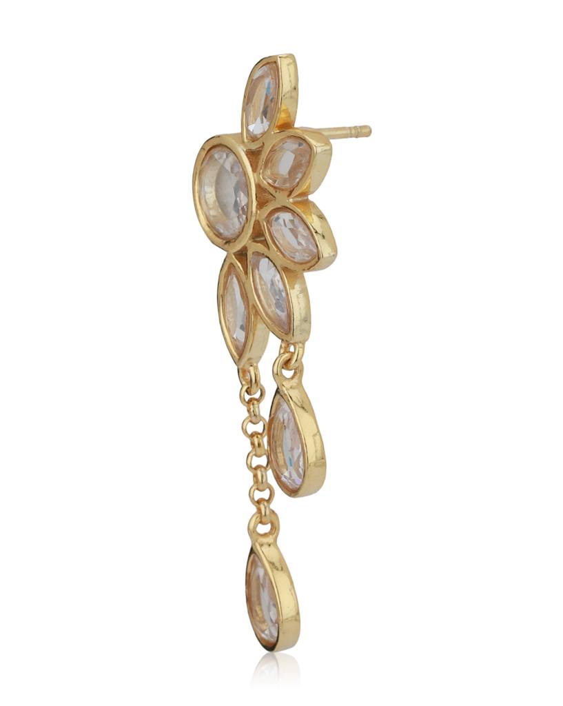 Transparent Gold-Plated Handcrafted Stone-Studded Floral Drop Earrings : B850014E-1