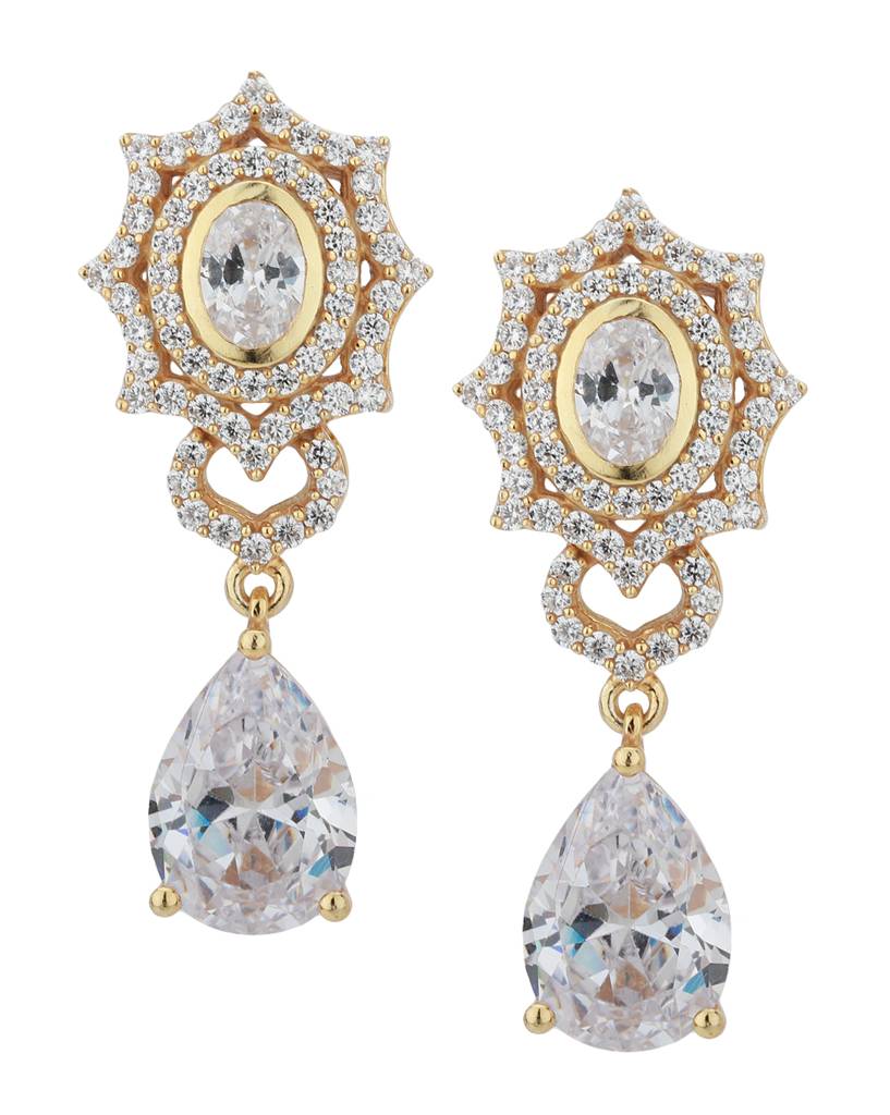 Carlton London Gold-Plated Cz-Studded Handcrafted Teardrop Shaped Drop Earrings : B851501E-1