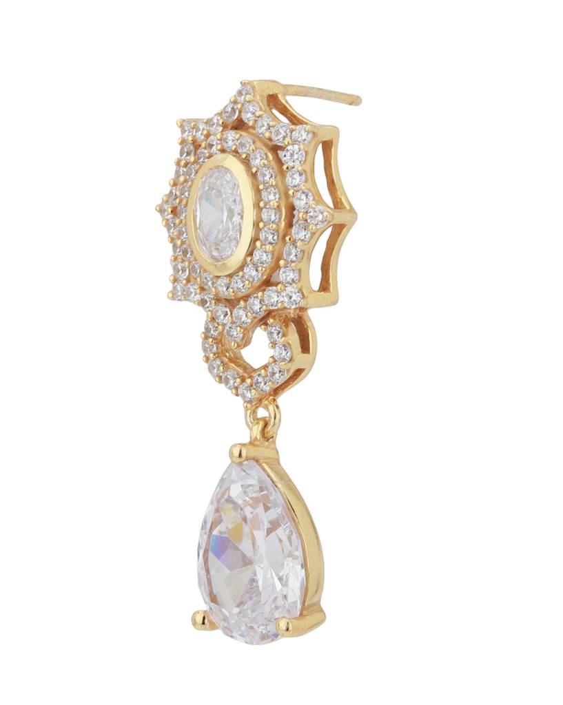 Carlton London Gold-Plated Cz-Studded Handcrafted Teardrop Shaped Drop Earrings : B851501E-1
