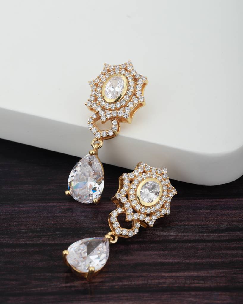 Carlton London Gold-Plated Cz-Studded Handcrafted Teardrop Shaped Drop Earrings : B851501E-1