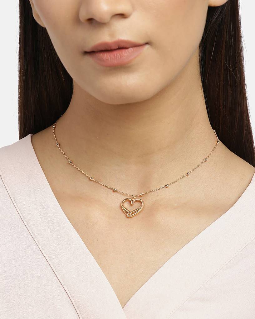 Rose Gold-Plated Heart Textured Link Chain : B854708N-2