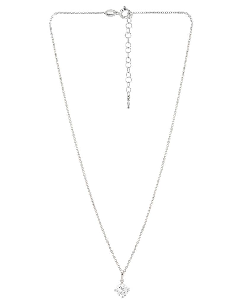 Silver-Toned Rhodium Plated Stone-Studded Circular Pendant With Chain : B868501N-1