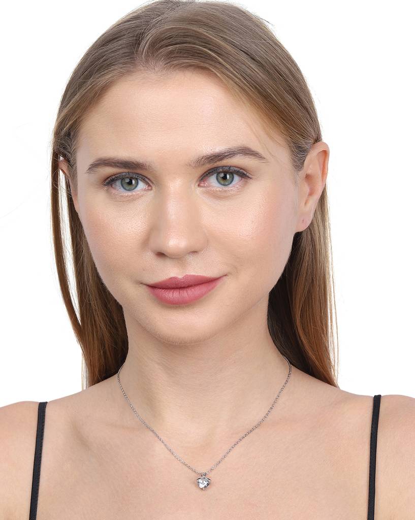 Carlton London Silver-Toned Rhodium-Plated Stone-Studded Circular Necklace : B868506N-1