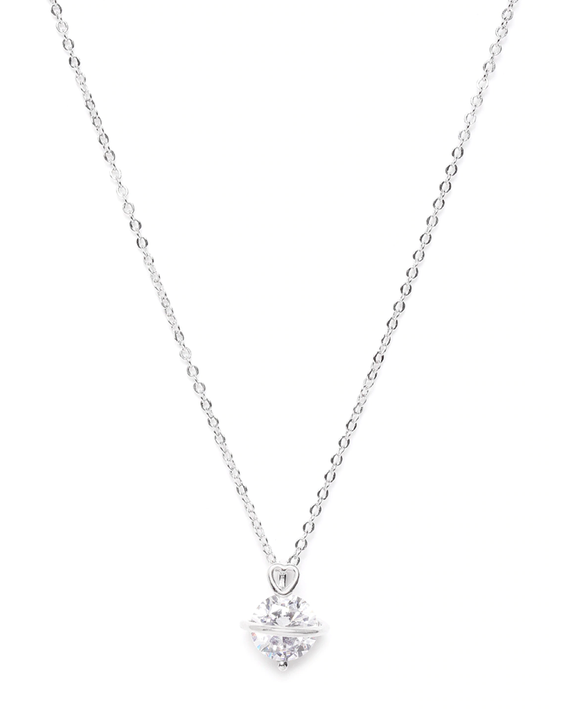 Carlton London Silver-Toned Rhodium-Plated Stone-Studded Circular Necklace : B868506N-1