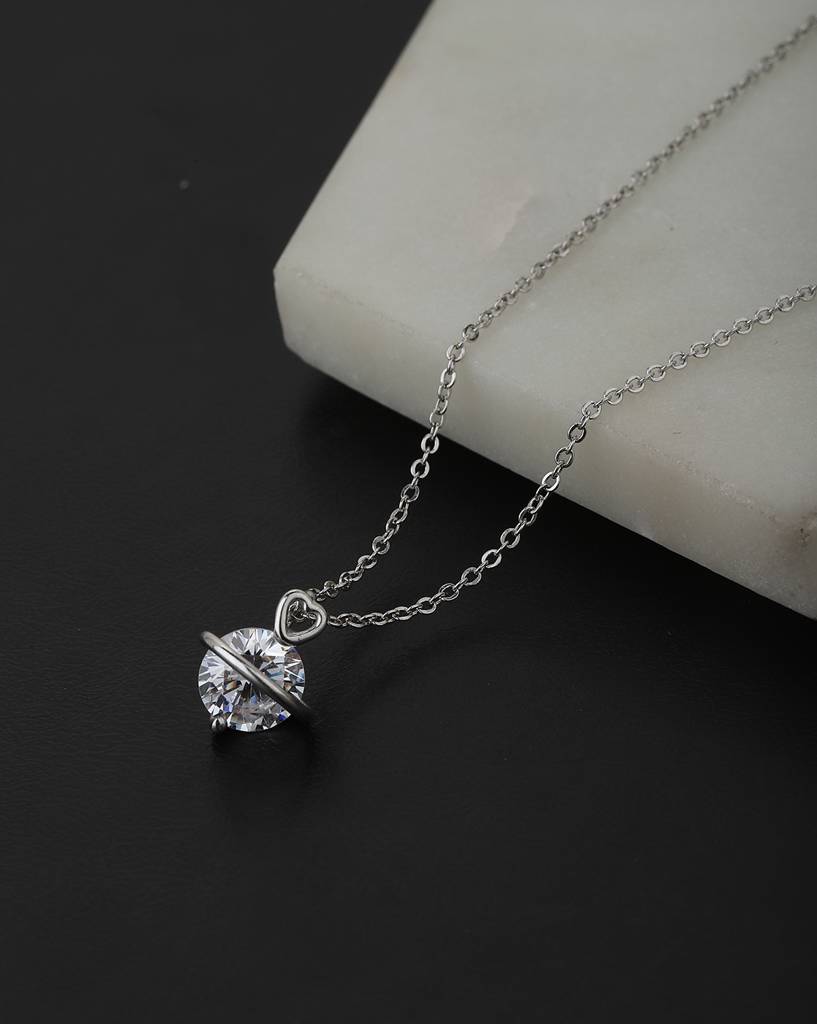Carlton London Silver-Toned Rhodium-Plated Stone-Studded Circular Necklace : B868506N-1