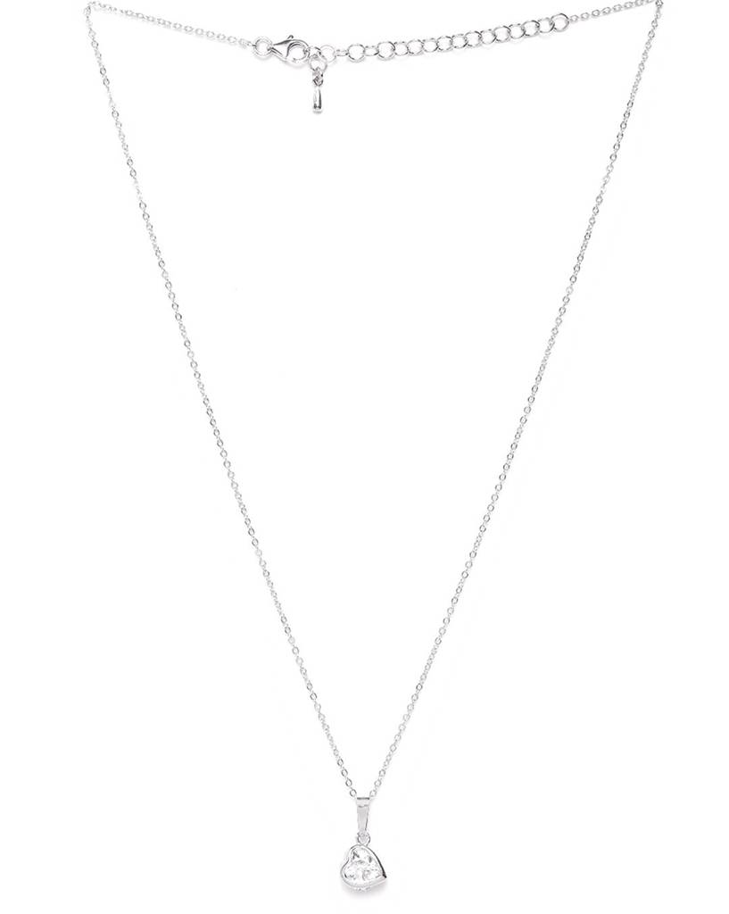 Carlton London Silver-Toned Rhodium Plated Stone-Studded Heart Shaped Pendant With Chain : B868507N1