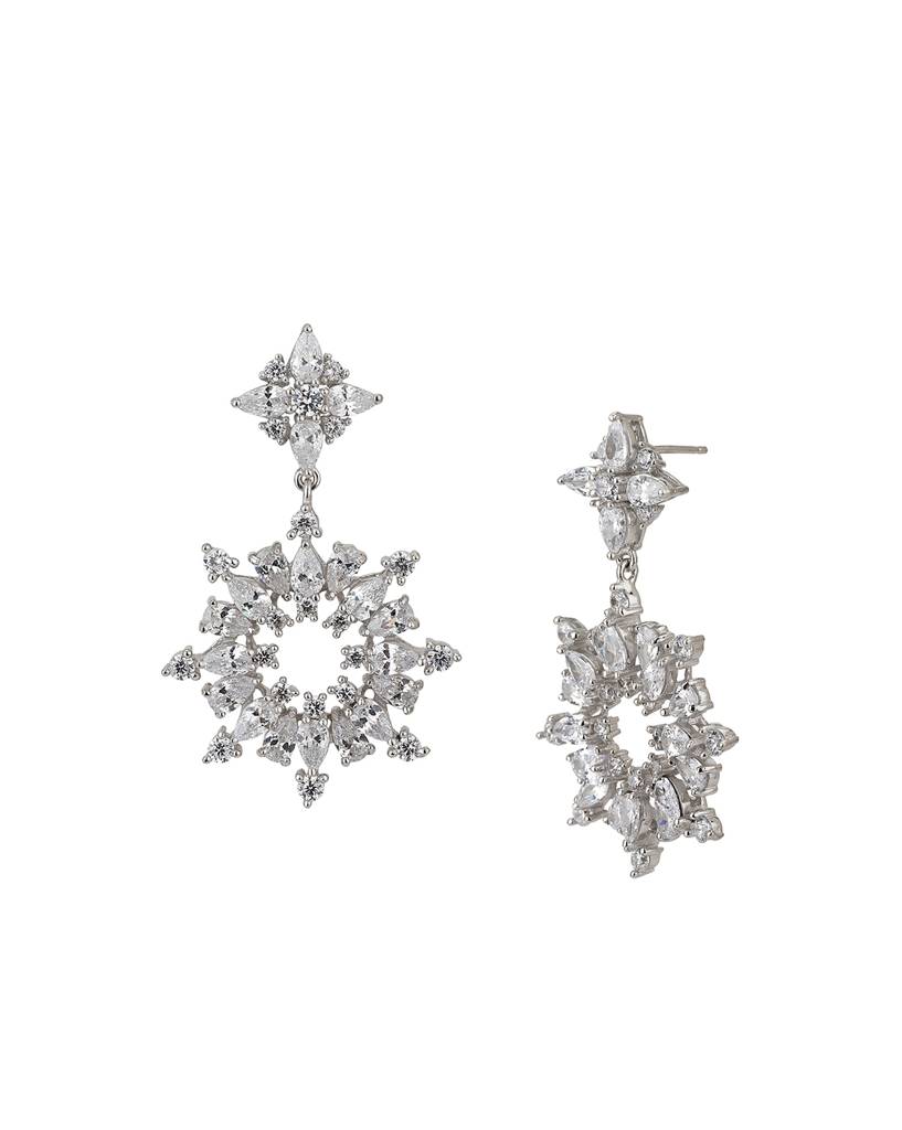 Carlton London Silver-Toned Rhodium-Plated Stone Studded Contemporary Drop Earrings : B868512E1