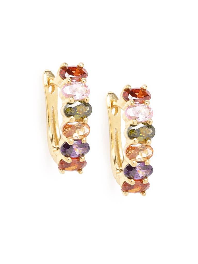 Multicoloured Gold-Plated Stone Studded Circular Huggie Hoop Earrings : B868516E-1