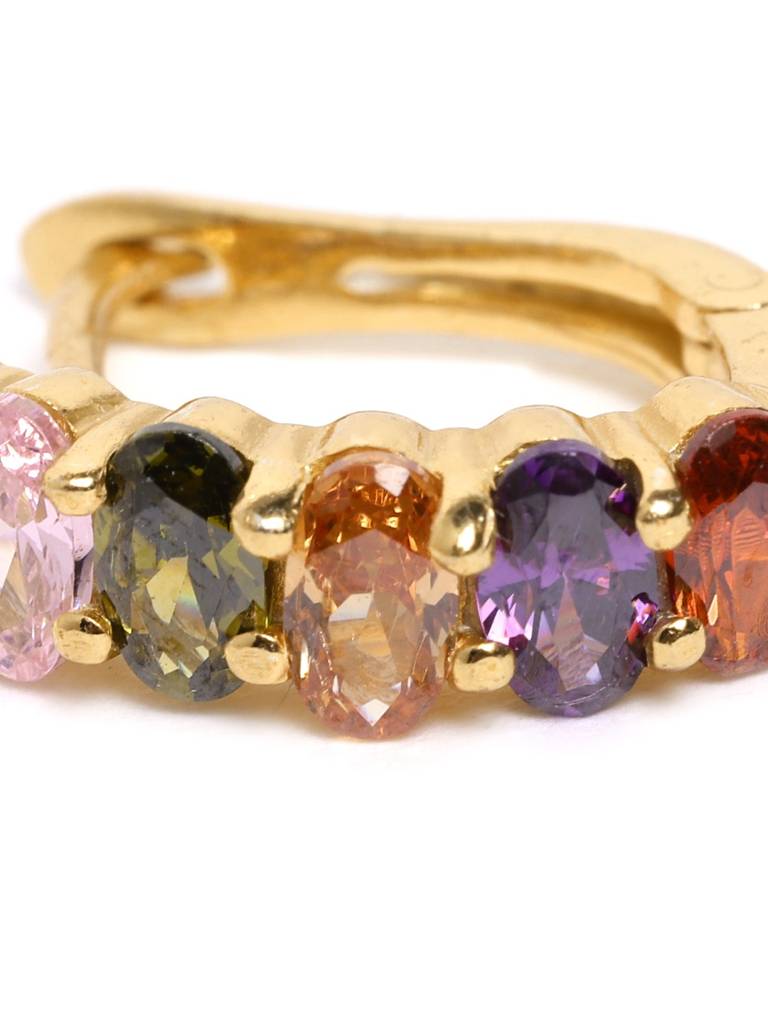Multicoloured Gold-Plated Stone Studded Circular Huggie Hoop Earrings : B868516E-1