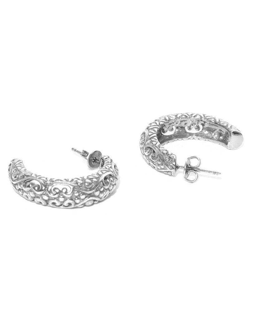 Carlton London Oxidised Silver-Plated Crescent Shaped Half Hoop Earrings : B88195E