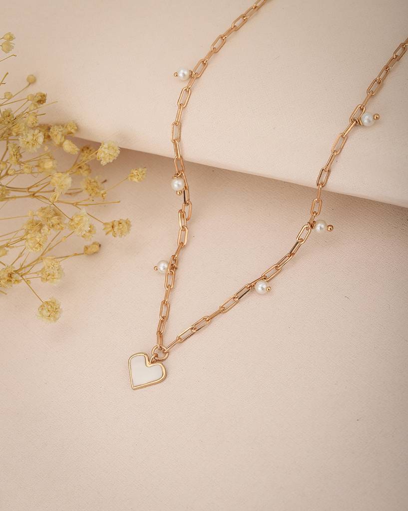 Rose Gold White Brass Rose Gold-Plated Enamelled Necklace Brass One  Size Rose Gold - Main Image