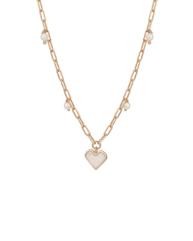 Rose Gold & White Brass Rose Gold-Plated Enamelled Necklace : B887206N-1
