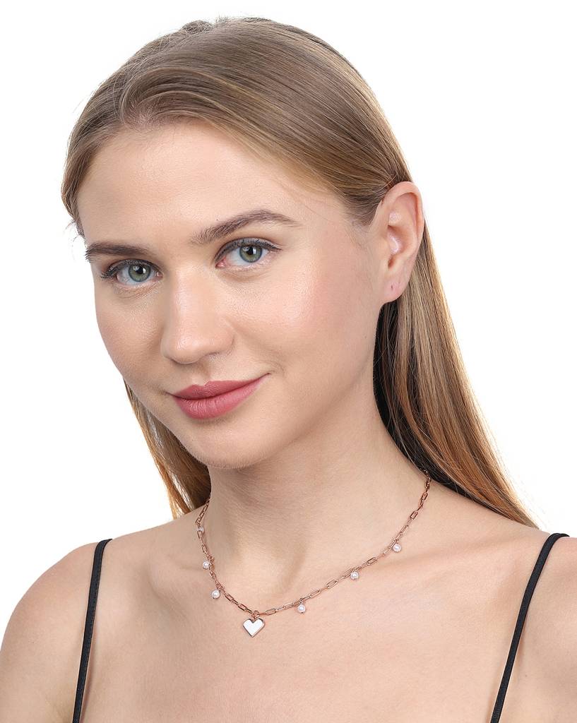 Rose Gold & White Brass Rose Gold-Plated Enamelled Necklace : B887206N-1