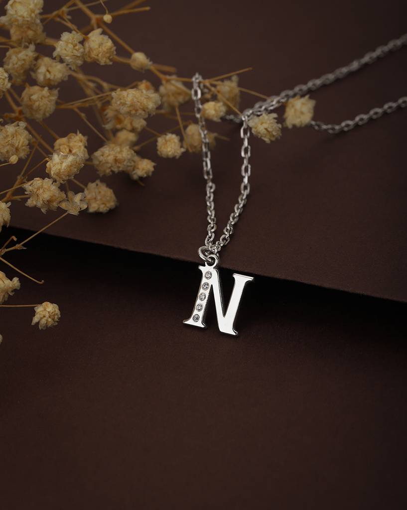 Carlton London, Silver-Toned Rhodium-Plated Cz-Studded Handcrafted Necklace : B897203N2