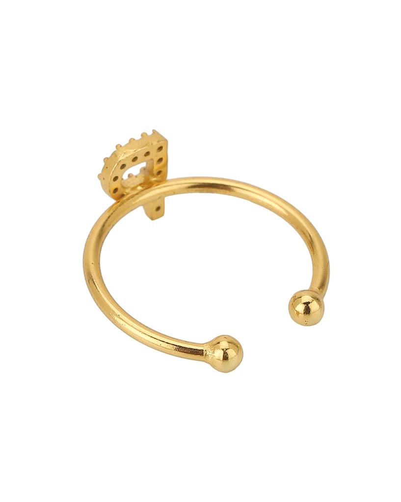 Carlton London Gold-Plated Letter P-Shaped Handcrafted Cz-Studded Adjustable Finger Ring : B897212R1