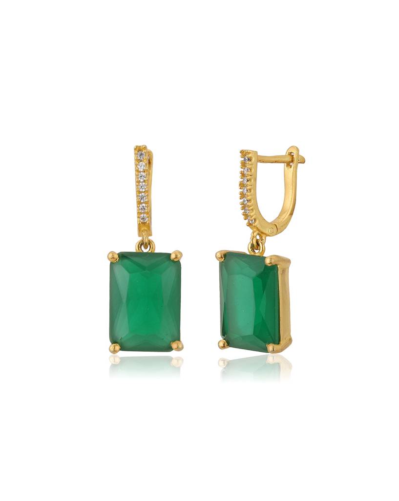 Green Gold-Plated Cz Studded Geometric Drop Earrings : B898201E-2