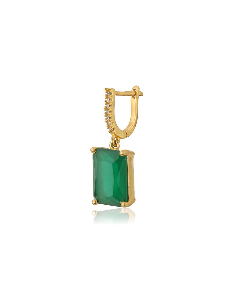 Green Gold-Plated Cz Studded Geometric Drop Earrings : B898201E-2