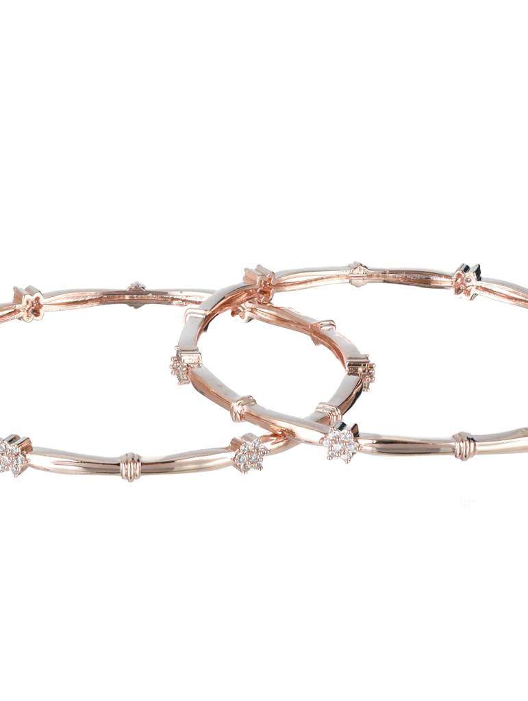 Women Set Of 2 Rose Gold-Plated White Ad-Studded Bangles : BA-JS22-60018