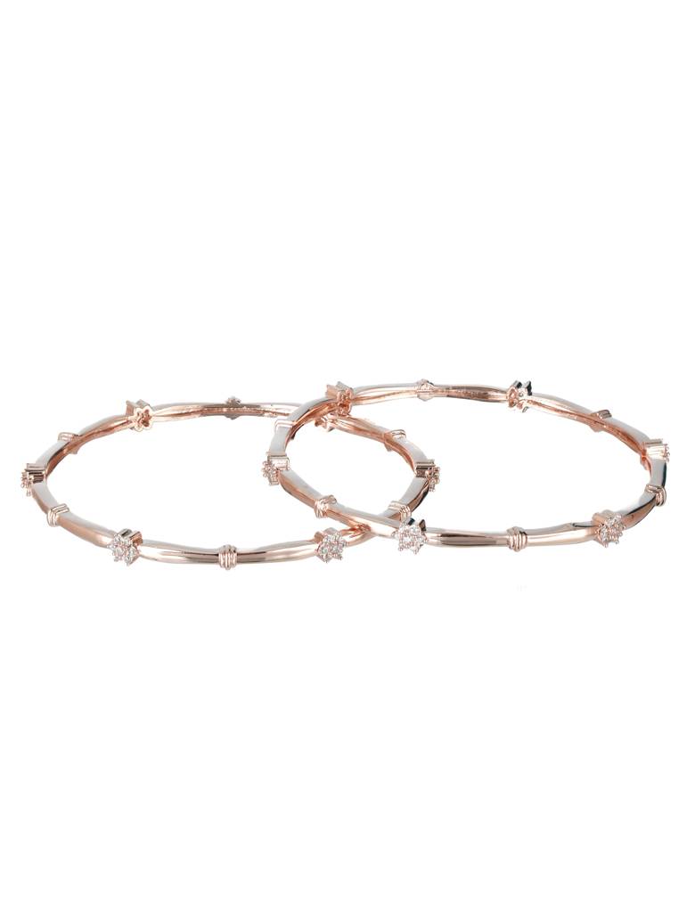 Women Set Of 2 Rose Gold-Plated White Ad-Studded Bangles : BA-JS22-60018