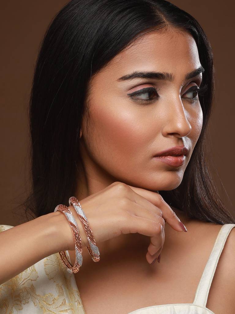 Set Of 2 Rose Gold-Plated Ad Studded Bangles-60054 : BA-JS23-60054-2-4