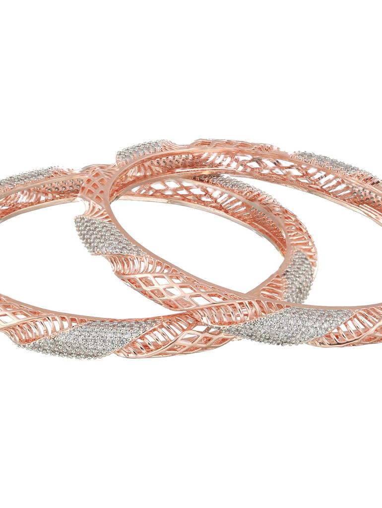 Set Of 2 Rose Gold-Plated Ad Studded Bangles-60054 : BA-JS23-60054-2-4