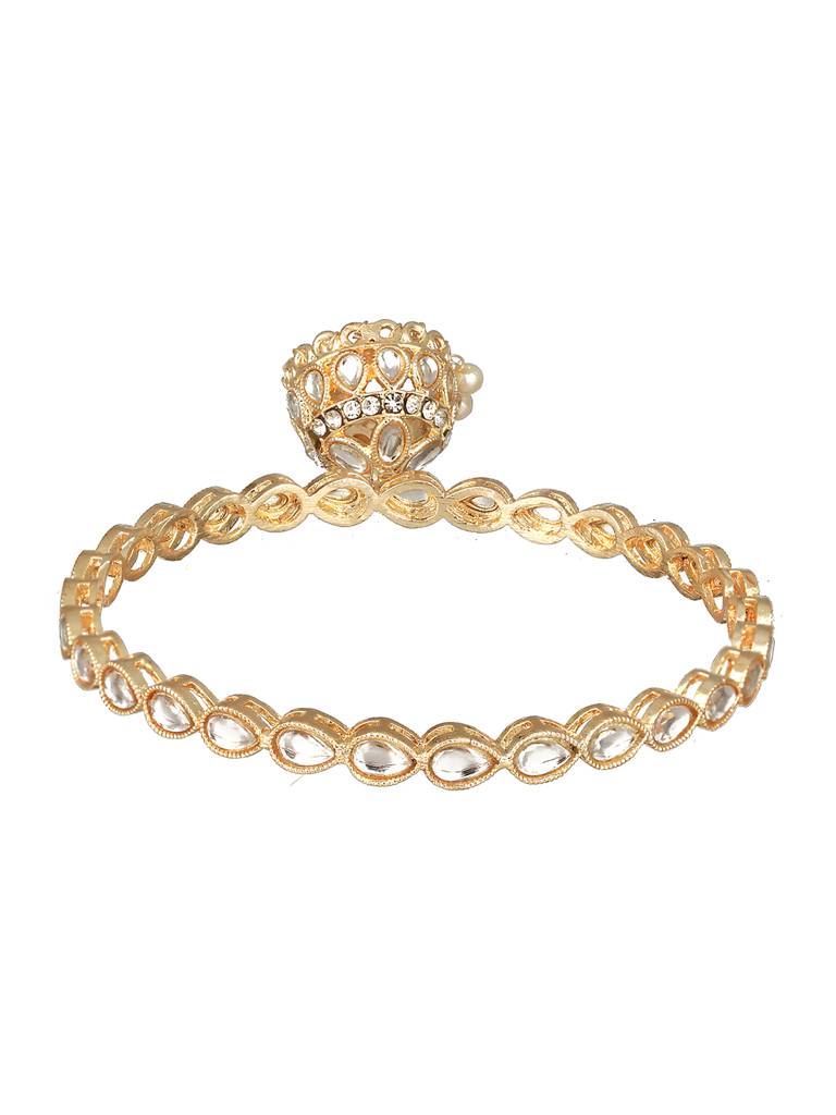 Set Of 4 22K Gold-Plated White Kundan-Studded & Pearl Beaded Handcrafted Bangle-Ba-Js23-60079 : BA-JS23-60079