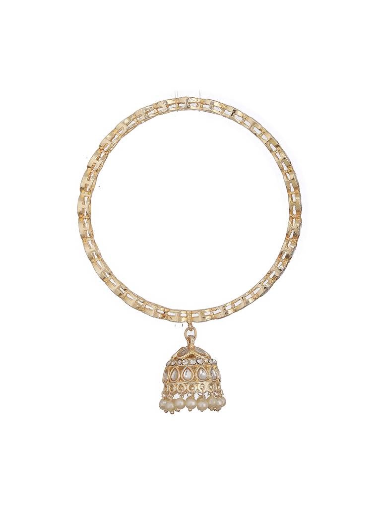 Set Of 4 22K Gold-Plated White Kundan-Studded & Pearl Beaded Handcrafted Bangle-Ba-Js23-60079 : BA-JS23-60079