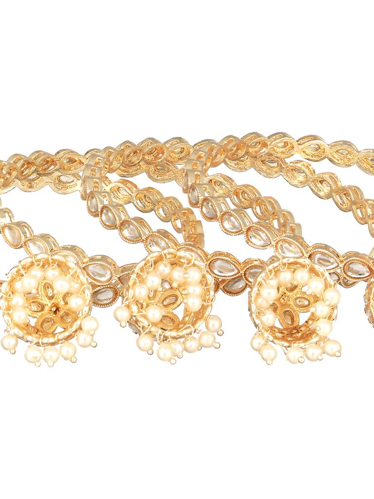 Set Of 4 22K Gold-Plated White Kundan-Studded & Pearl Beaded Handcrafted Bangle-Ba-Js23-60079 : BA-JS23-60079