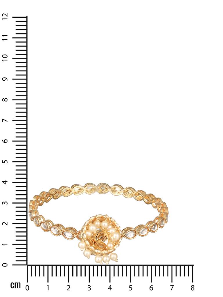 Set Of 4 22K Gold-Plated White Kundan-Studded & Pearl Beaded Handcrafted Bangle-Ba-Js23-60079 : BA-JS23-60079