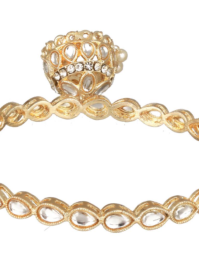 Set Of 4 22K Gold-Plated White Kundan-Studded & Pearl Beaded Handcrafted Bangle-Ba-Js23-60079 : BA-JS23-60079
