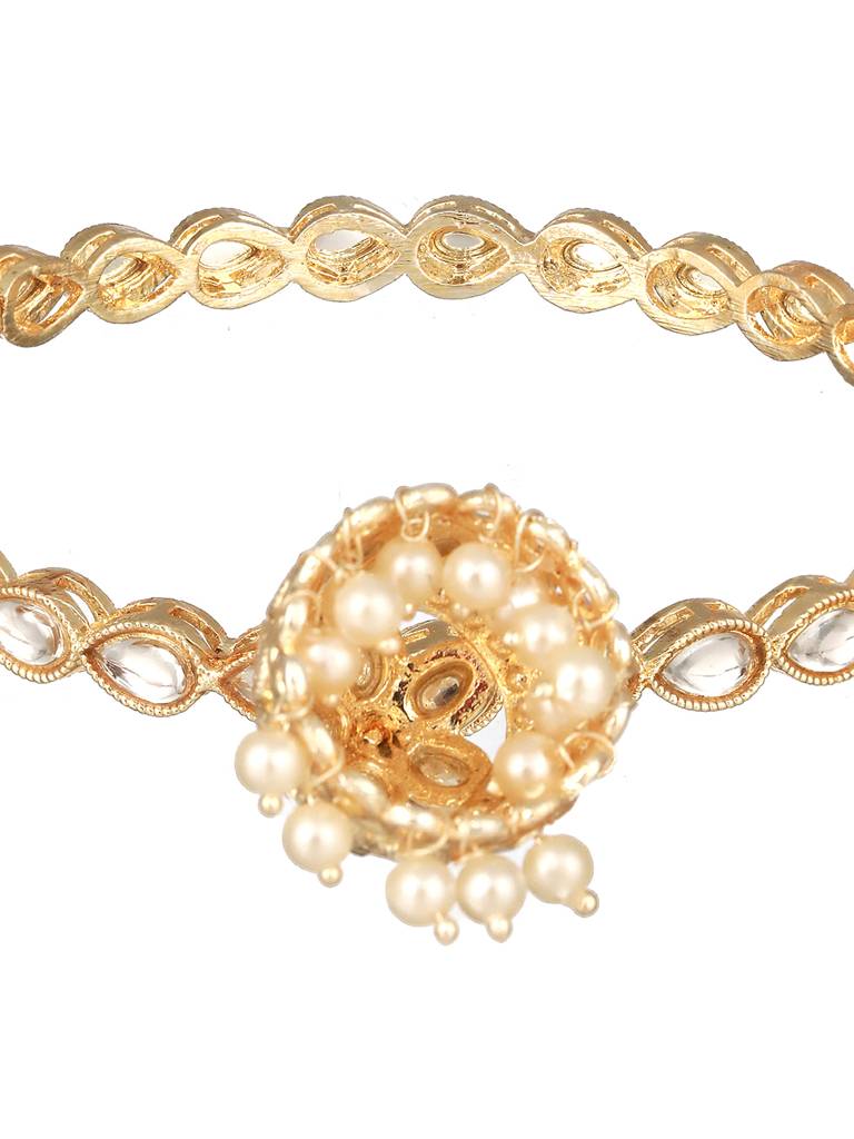Set Of 4 22K Gold-Plated White Kundan-Studded & Pearl Beaded Handcrafted Bangle-Ba-Js23-60079 : BA-JS23-60079