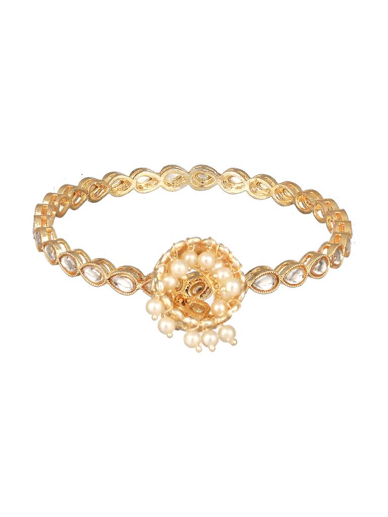 Set Of 4 22K Gold-Plated White Kundan-Studded & Pearl Beaded Handcrafted Bangle-Ba-Js23-60079 : BA-JS23-60079