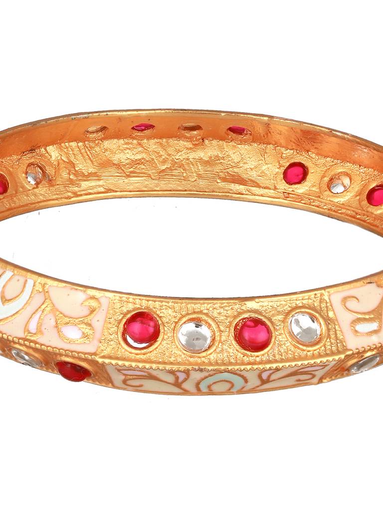 Set Of 2 Gold-Plated Red & White Kundan-Studded Meenakari Bangles-Ba-Js23-60089 : BA-JS23-60089