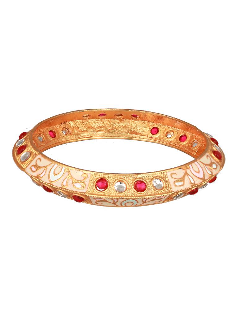 Set Of 2 Gold-Plated Red & White Kundan-Studded Meenakari Bangles-Ba-Js23-60089 : BA-JS23-60089