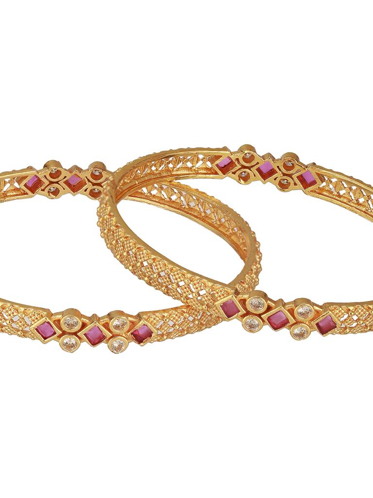 Set Of 2 18K Gold-Plated Stone Studded Bangles : BA-JS24-60097-24