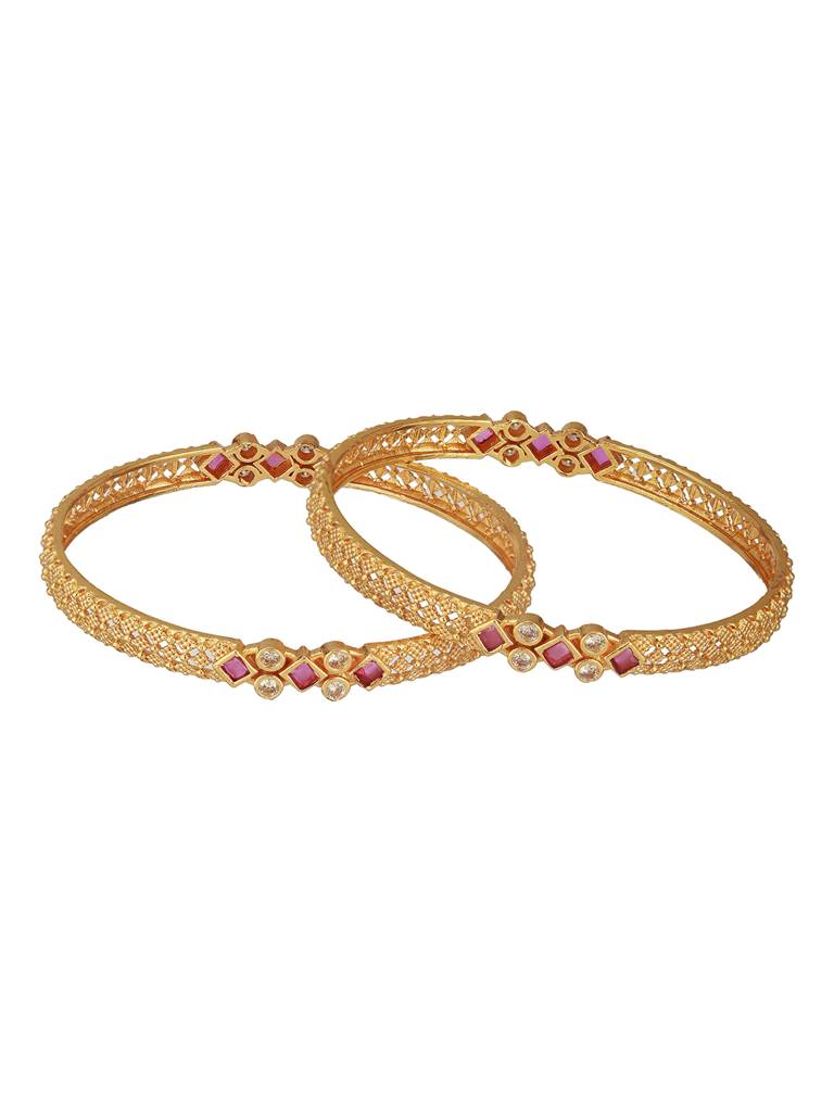 Set Of 2 18K Gold-Plated Stone Studded Bangles : BA-JS24-60097-24