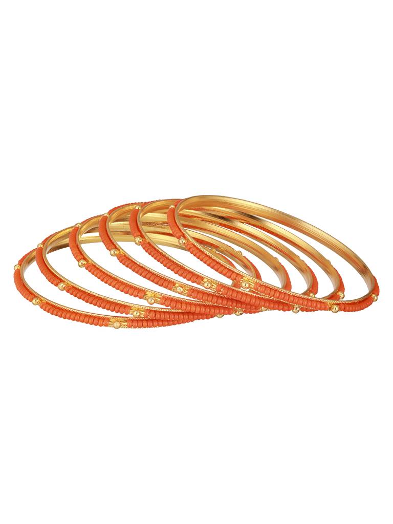 Set Of 12 Gold-Plated Stone-Studded & Beaded Bangles : BA-JS24-60098-24
