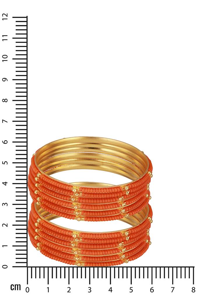 Set Of 12 Gold-Plated Stone-Studded & Beaded Bangles : BA-JS24-60098-24