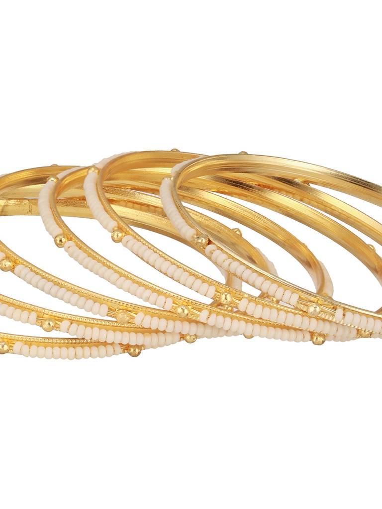 Set Of 12 Gold-Plated Stone-Studded & Beaded Bangles : BA-JS24-60099-24