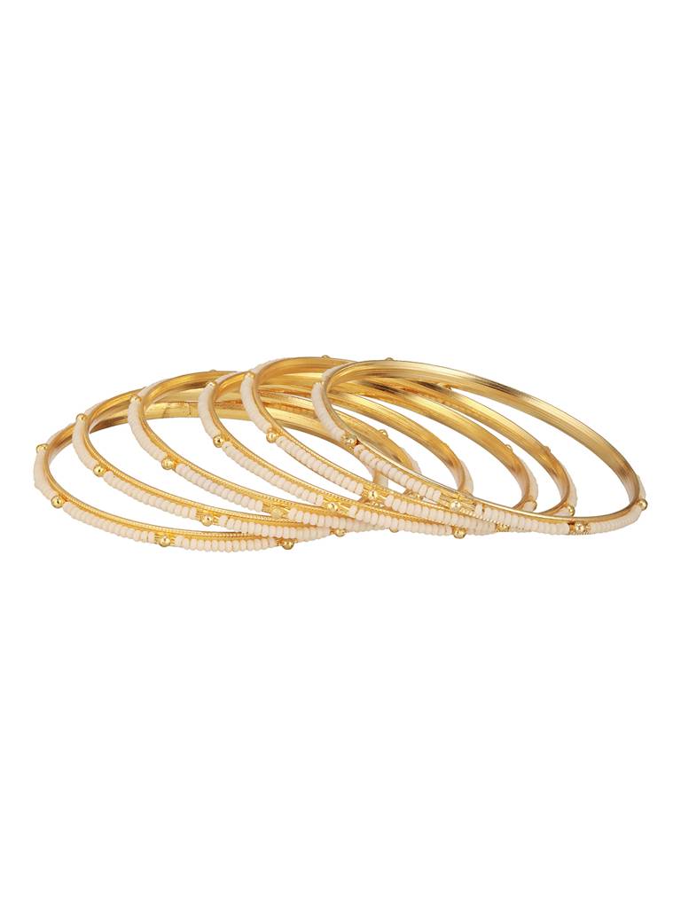 Set Of 12 Gold-Plated Stone-Studded & Beaded Bangles : BA-JS24-60099-26