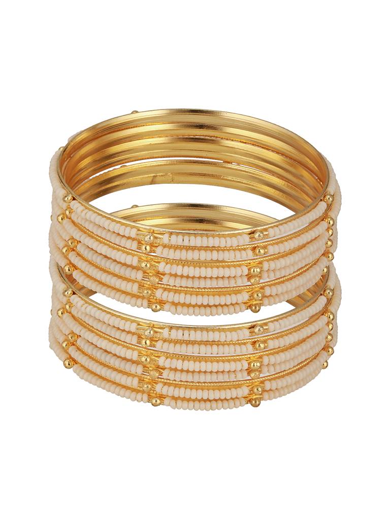 Set Of 12 Gold-Plated Stone-Studded & Beaded Bangles : BA-JS24-60099-26