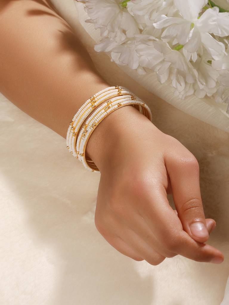 Set Of 12 Gold-Plated Stone-Studded & Beaded Bangles : BA-JS24-60099-26