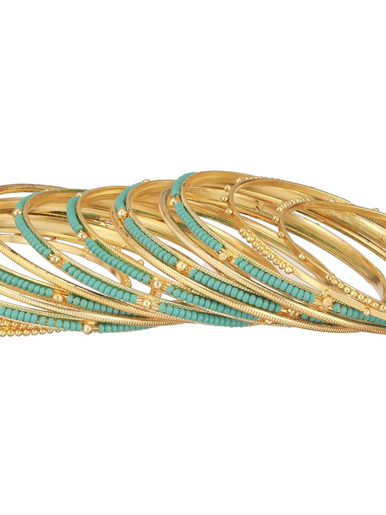 Set Of 12 Gold-Plated Stone-Studded & Beaded Bangles : BA-JS24-60100-24