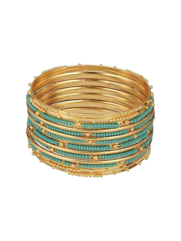 Set Of 12 Gold-Plated Stone-Studded & Beaded Bangles : BA-JS24-60100-24