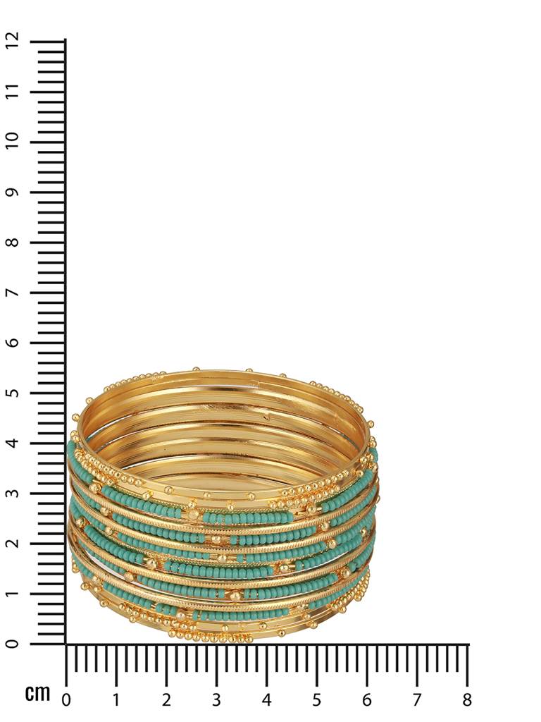 Set Of 12 Gold-Plated Stone-Studded & Beaded Bangles : BA-JS24-60100-24
