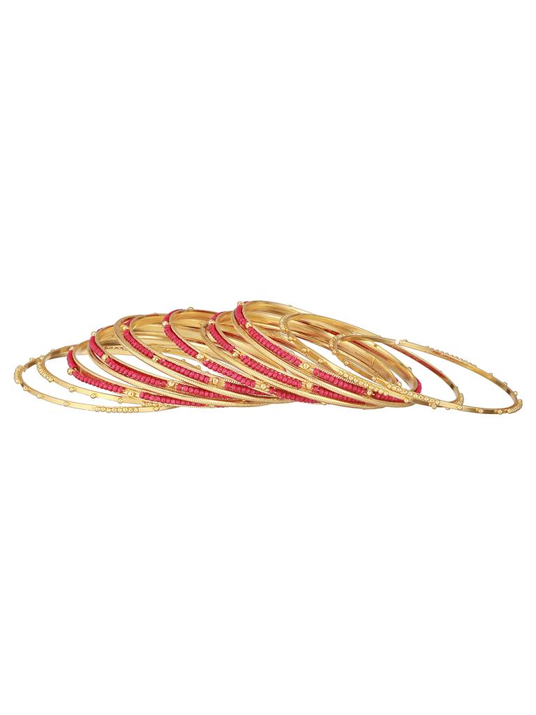 Set Of 12 Gold-Plated Stone-Studded & Beaded Bangles : BA-JS24-60101-24