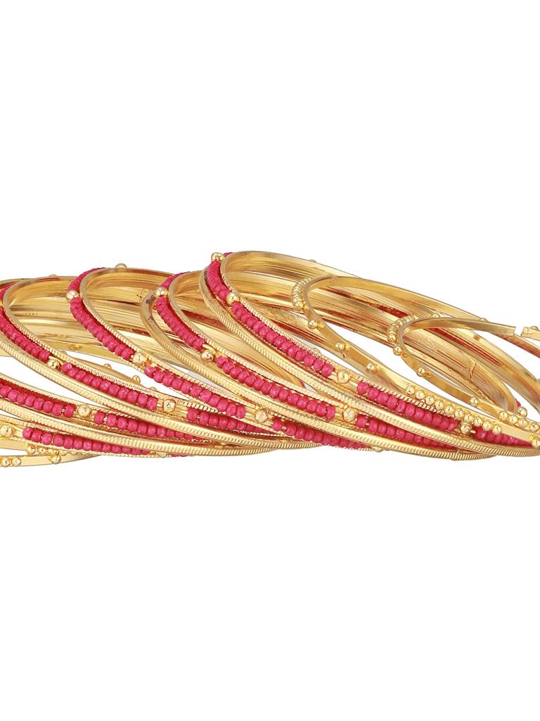 Set Of 12 Gold-Plated Stone-Studded & Beaded Bangles : BA-JS24-60101-24
