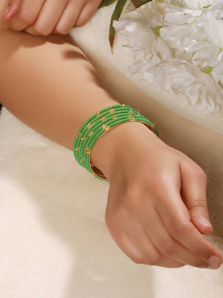 Set Of 12 Gold-Plated Stone-Studded & Beaded Bangles : BA-JS24-60105-24