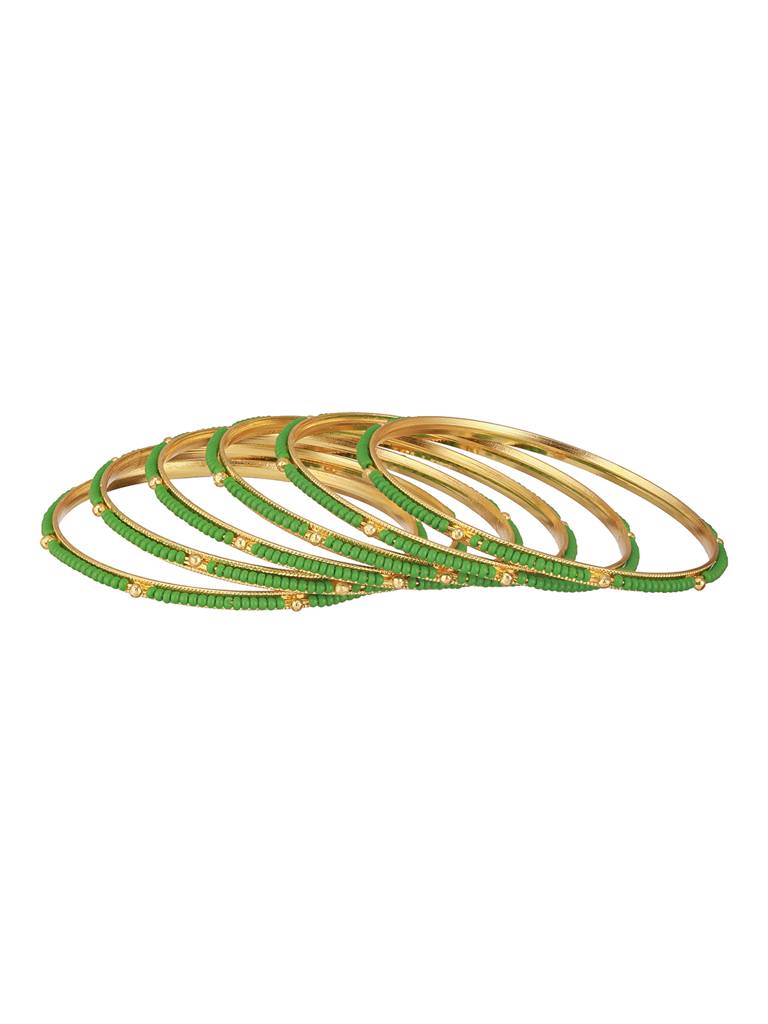 Set Of 12 Gold-Plated Stone-Studded & Beaded Bangles : BA-JS24-60105-26