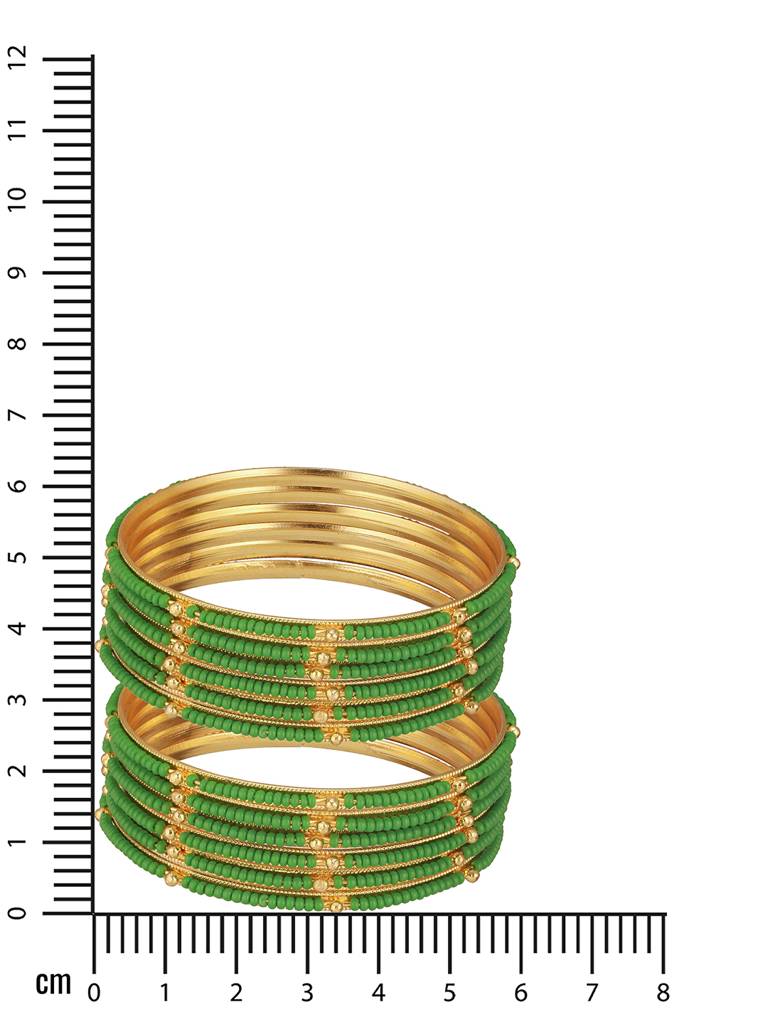 Set Of 12 Gold-Plated Stone-Studded & Beaded Bangles : BA-JS24-60105-26